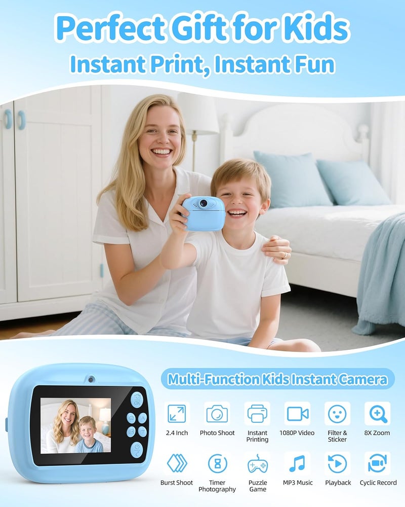 KIDWILL Kids Camera Instant Print, 1080P Digital Camera for Kids with 32GB SD Card, Toddler Boy Toys to Travel, Camping, Sports & Outdoor, Birthday Gift for Boy 3 4 5 6 7 8 9 10 Year Old - Image 2